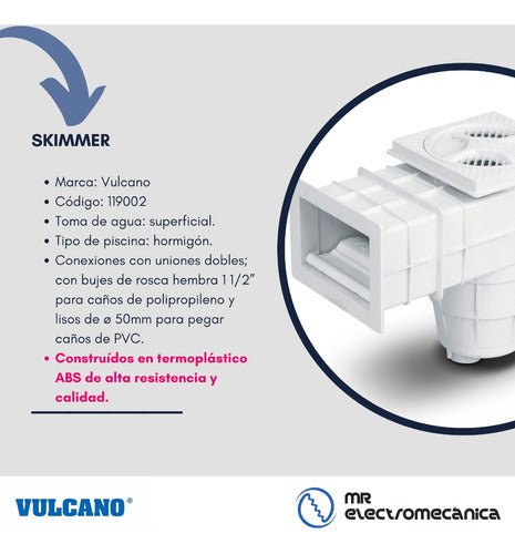 Vulcano Combo Kit for Concrete Pool: 20cm Skimmer, Bottom Suction, Adjustable Returns, and Virola 4