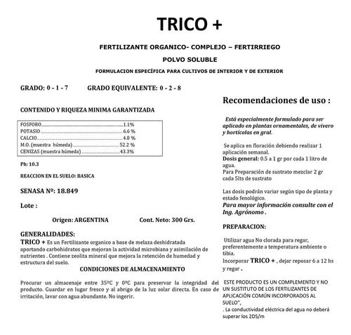 Trico+ Melaza 1100grs Reductor PH Flora Booster Detox 500cc 1