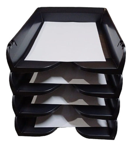 Pack of 4 Stackable Black A4 Paper Trays Office Organizer 280 1