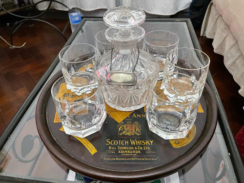 Botellón Para Whisky En Cristal Con 6 Vasos Y Bandeja 6