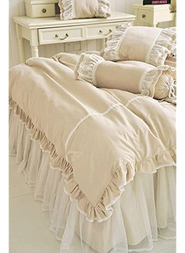 Lelva Shabby Ruffle Duvet Cover Set Queen Cotton Chic Wrinkl 2