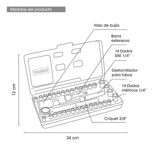 Trueno Caja De Herramientas Juego Llave Tubo Kit 40 Piezas Estuche 2