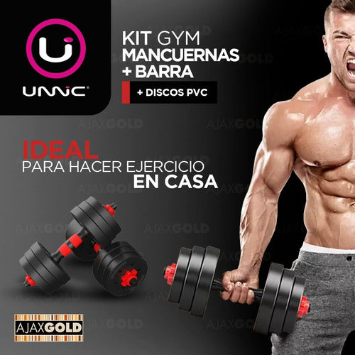 Unnic Dumbbell Set with Bar and Threaded Collars + 15 Kg Discs 2