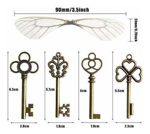 SANNIX 30 Vintage Skeleton Keys Dragonfly Wings - Bronze 1