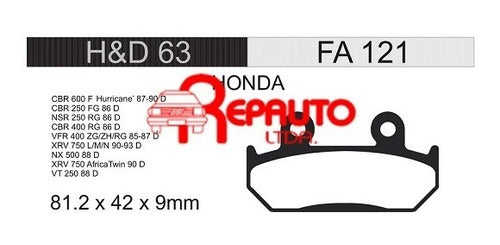 Honda 001.hd063 Brake Pads Set for CBR 600 Motorcycles 0