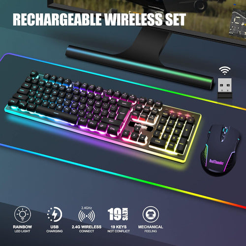 RedThunder K10 Wireless Gaming Keyboard and Mouse Combo with Rechargeable Battery 1