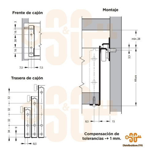 Samet Lateral De Cajón Metálico 500x150 Mm Corredera Cocina Mueble 1