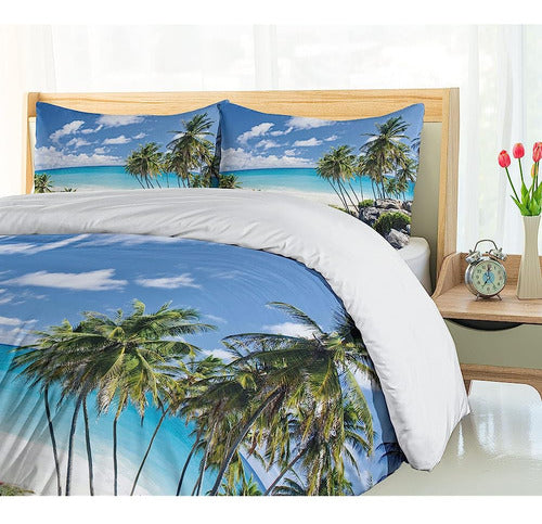 Ambesonne Summer Duvet Cover Set, Bottom Bay Barbados Beach 3