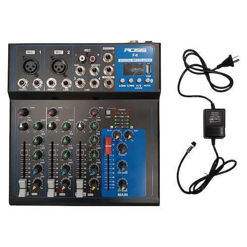 Ross F4 5-Channel Mixer with Bluetooth USB EQ 3 Bands Effects 1