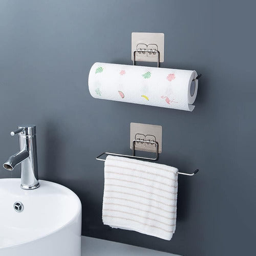 Stainless Steel Wall-Mounted Paper Towel Roll Holder with Adhesive Support 3