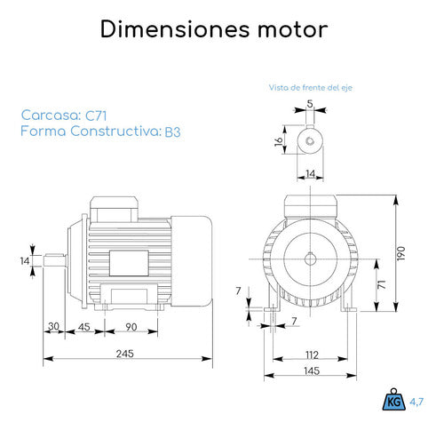 Motor Trifásico 0.5hp 3000rpm B3 Con Patas Uso Continuo 3