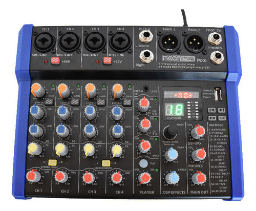 Consola Mixer Mx6 De Seis Canales Con 99 Efectos 0