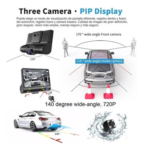 Camara Auto Triple Testigo Con Pantalla Full Hd Y Soporte 6