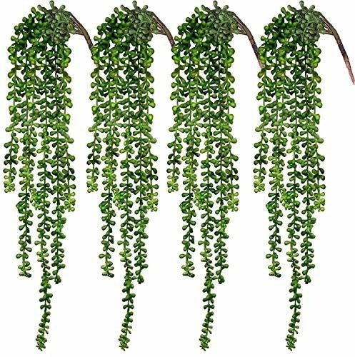 Cewor 4pcs Artificial Succulents Hanging Plants Fake String of Pearls 0