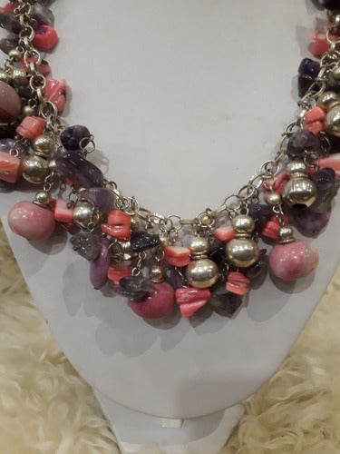 Viviana Moreno Natural Stone Necklace, Crazy and Purple Agate 3