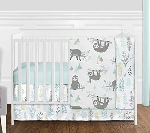 Sweet Jojo Designs Blue Jungle Sloth Leaf Adjustable Crib Sheet 1