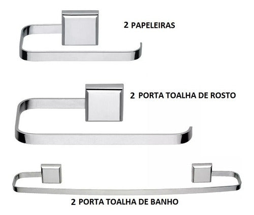 Kit De Acessórios Para Banheiro Linha Luxo Quadrado 6 Peças 1