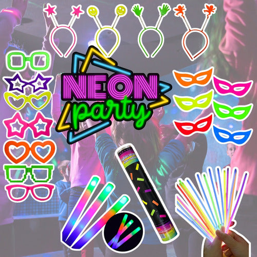 Kit Festa Neon 36 Adereços + 50 Pulseiras Neon Infantil 2