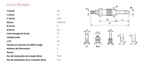 Champion Kit 4 Bujias Incandecente P/ Peugeot 206 207 307 2.0 Hdi 1