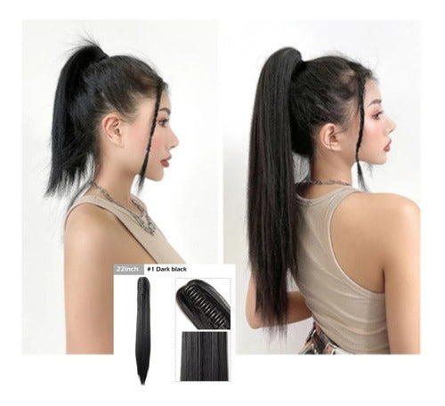 60cm Matte Black Synthetic Hair Claw Clip Ponytail Extension 1
