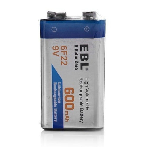 EBL 6F22 9V 600mAh Li-ion Rechargeable Battery (2 Pack) + Charger 4