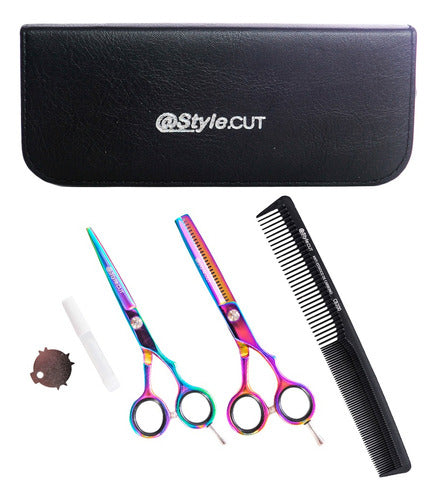 Style.Cut Professional Haircutting Cobalt Scissors Kit 5.5" Cutting 5.5" Thinning Comb 3c 14
