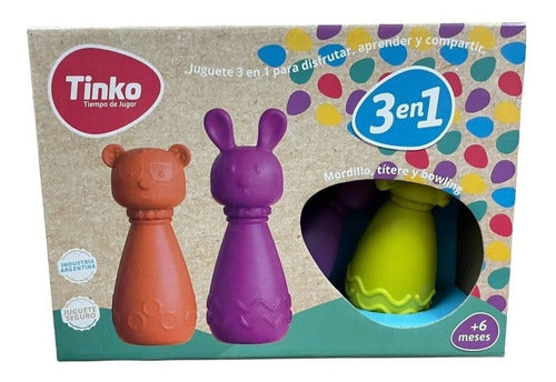 3-in-1 Teething Toy, Puppet, and Bowling Rubber Games - Tinko 0