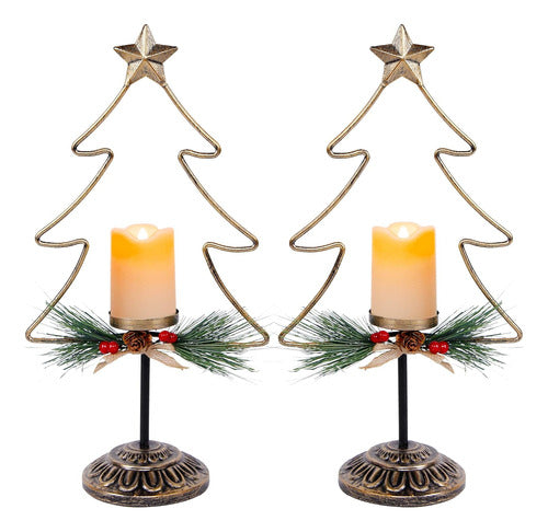 Candelabro Navideño Luces Batería 40cm Pack X 2 Unidades 0