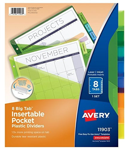 Avery Big Tab Insertable Plastic Dividers With Pockets 8 0