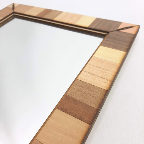 República Diseño Decorative Wall Mirror Square Frame Multi Wood 50x50 3