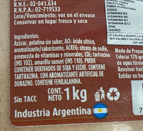 Polvo Para Gelatina Durazno Fortificada Sin Tacc Procal 1kg 1