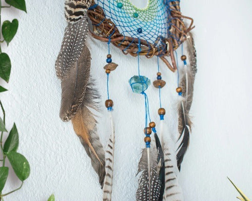 Handmade Dreamcatcher with Semi-Precious Stones and Natural Feathers in Willow Wood 8