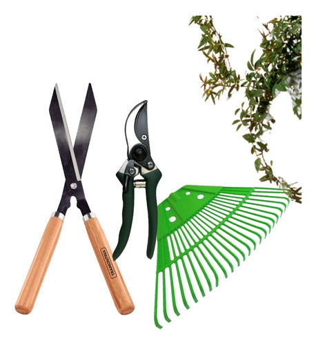 Tramontina Gardening Kit Combo: Shears + Bypass Pruner + Leaf Rake 0