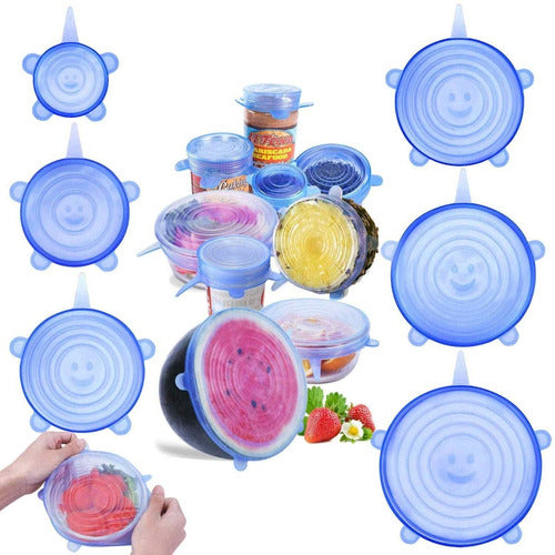 Set of 6 Silicone Lids for Fruits, Vegetables, and Jars 6