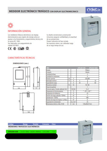 Medidor Electronico Trifasico 5a-30a Dts228-5/30 Tbcin 1