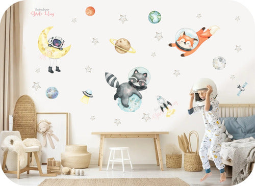 Kids Space Astronauts Wall Decal Planet Decor 1