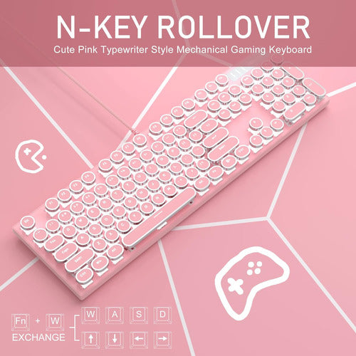 Camiysn Retro Pink Mechanical Keyboard with White Backlighting, 104 Keys 2