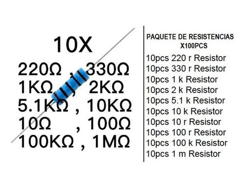 Kit Combo Resistencias 1w Metal Film X100 Unidades Variadas 1