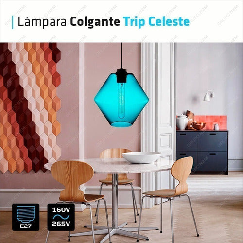 180° Iluminación Lampara Colgante Vidrio Trip Celeste Foco E27 + Filamento 1