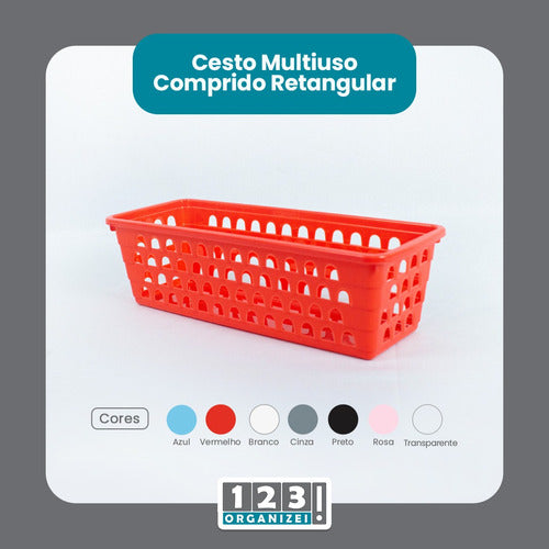 Kit 8 Cestos Multiuso Comprido Retangular Vermelho 28x11x8 1