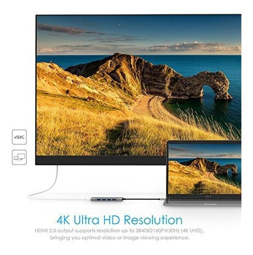 Concentrador Multipuerto Usb-c De Lention Con Salida Hdmi 4k 3