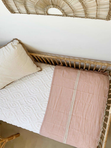 Bed End Old Pink Gauze with Cotton Lace - 200x50 cm 6