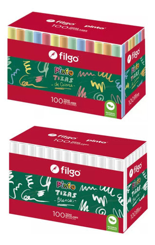 Filgo Tizas Pinto Combo X200 (100 Blancas + 100 De Colores) 0