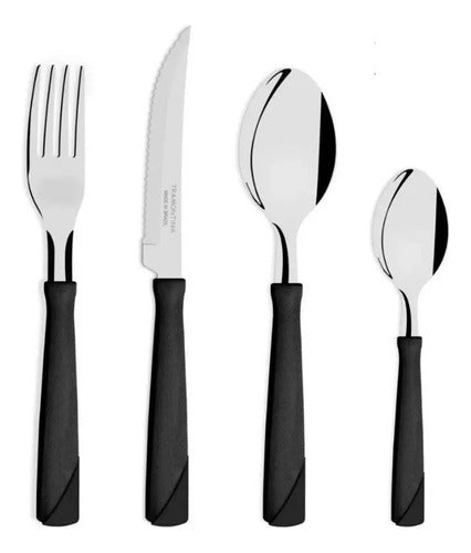 Set 24 Tramontina New Kolor Cutlery Black Plastic Handle 0