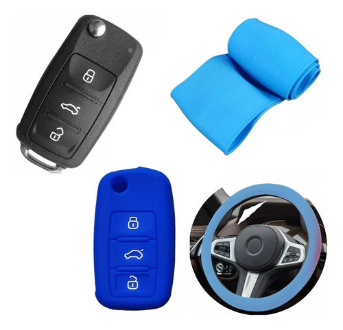 Steering Wheel Cover + Key Silicone Case - VW Golf GLI - Blue 0