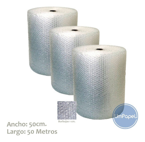 Pack of 3 Polyethylene Bubble Wrap Rolls Pluribol 50cm x 50m 1