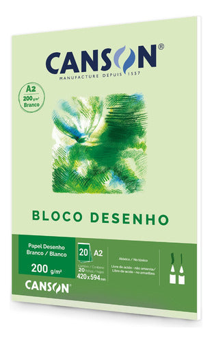 Papel Canson Branco Bloco De Desenho A2 200g C/20fl 1