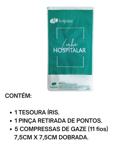 Kit Retirada De Pontos Estéril Tesoura Íris + Pinça + Gaze 2