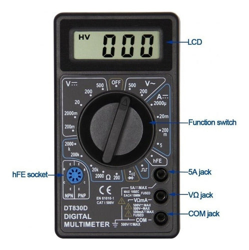 VT-POWER Digital Multimeter Compact with Buzzer DT830D 3