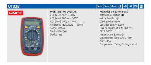 Multímetro Tester Digital Uni-t Ut33b Diodos Bateria Luz 1